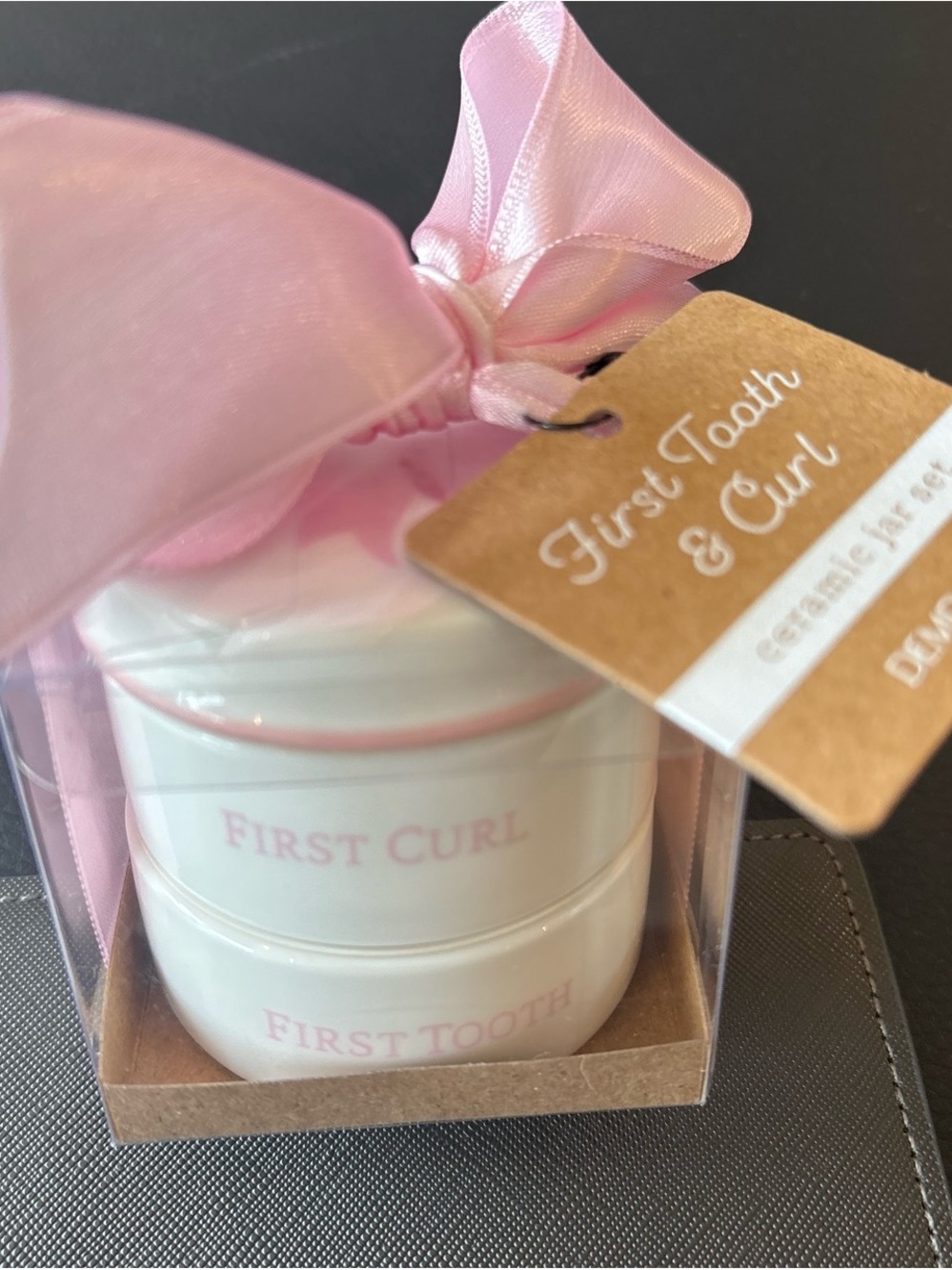 Demdaco Pink First Tooth & First Curl Ceramic Keepsake Set